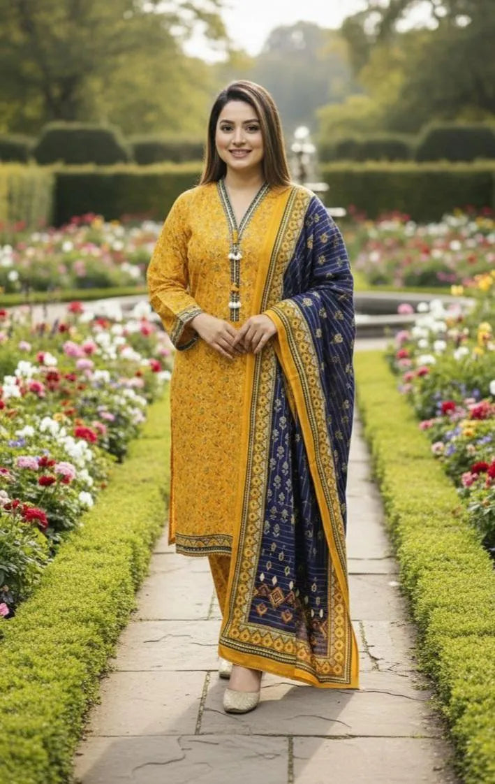 Multicolor Printed Lawn 3-Piece Suit for Women