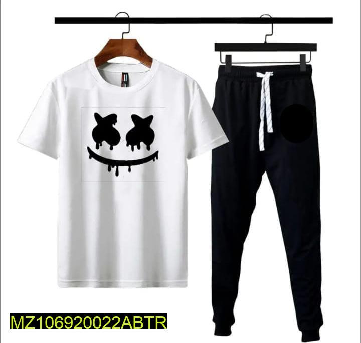 Men Printed Track Suit White Polyester Medium to XL