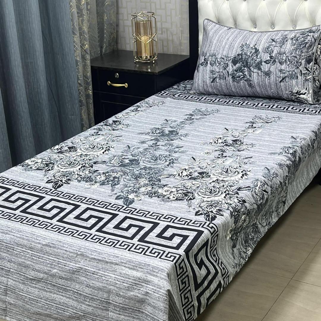 Grey printed crystal patan single bed sheet with Pillow cover