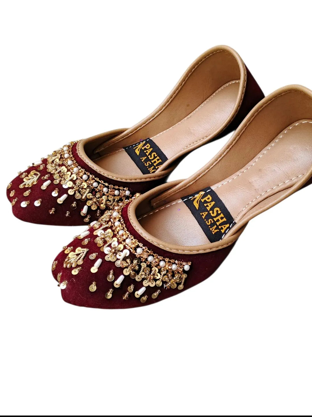Woman's velvet Rhinestone khussa Maroon Fancy Foral Party Wear