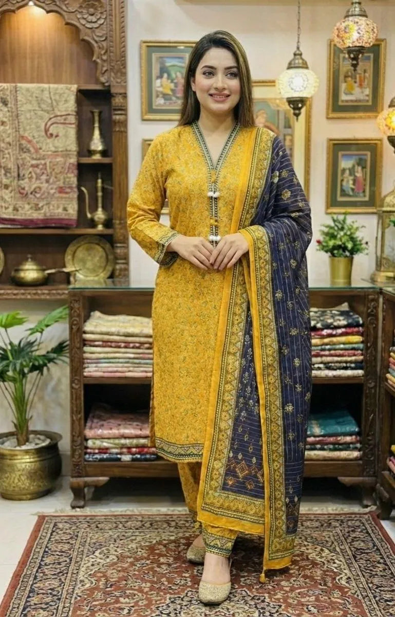 Multicolor Printed Lawn 3-Piece Suit for Women