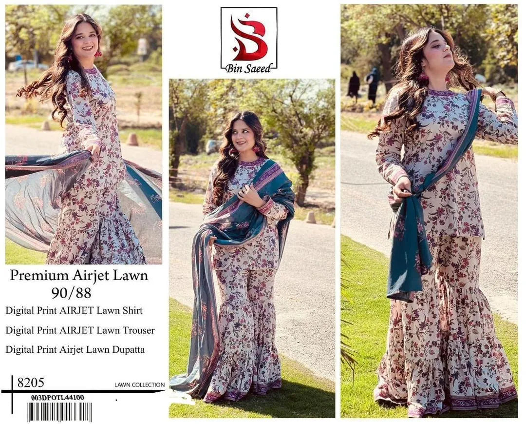 Premium Airjet Lawn 3Pcs Digital Print Purple Suit