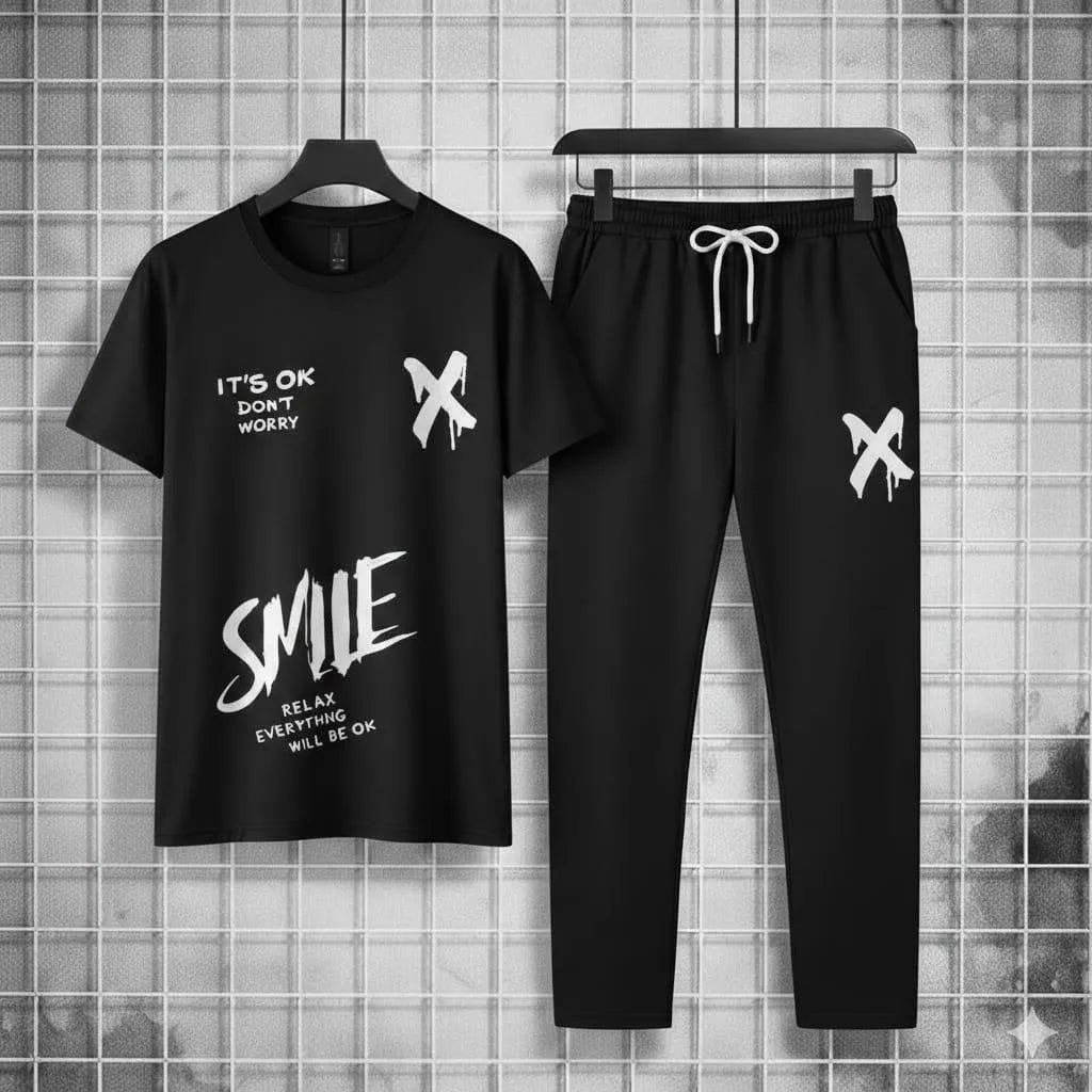 Men Black Printed Track Suit Summer Sale
