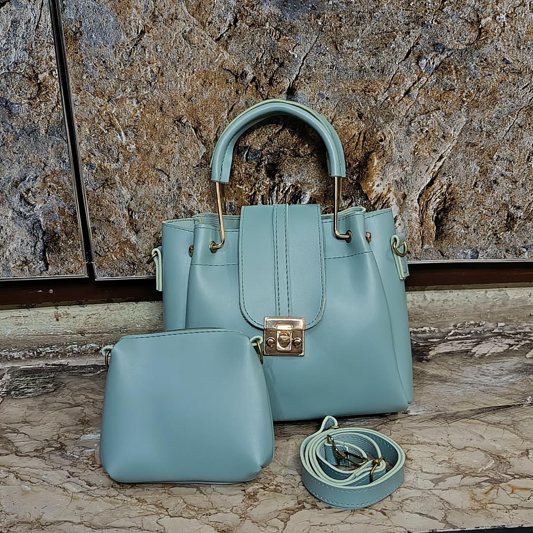 Green PU Leathr Crossbody Bag Set with Pouc